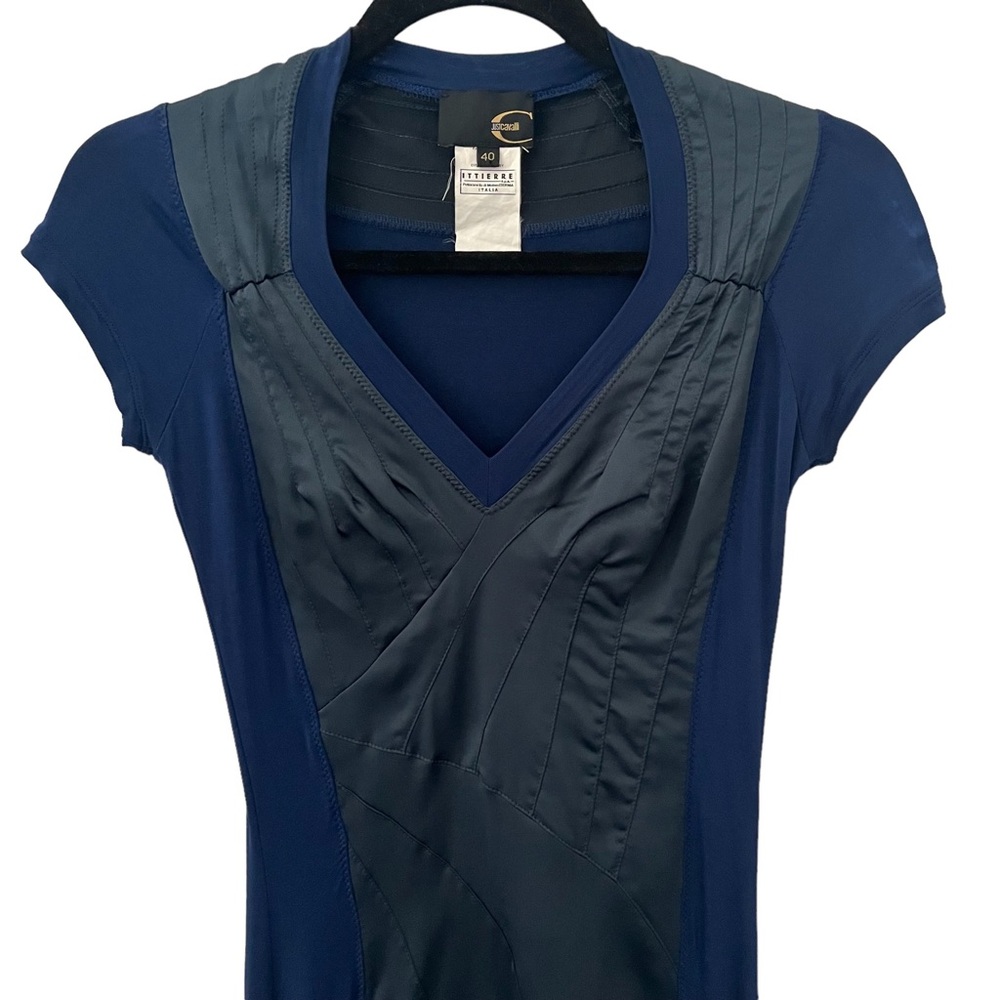 Just Cavalli by Roberto Cavalli Navy Blue Short Sleeve V Neck Dress size 40